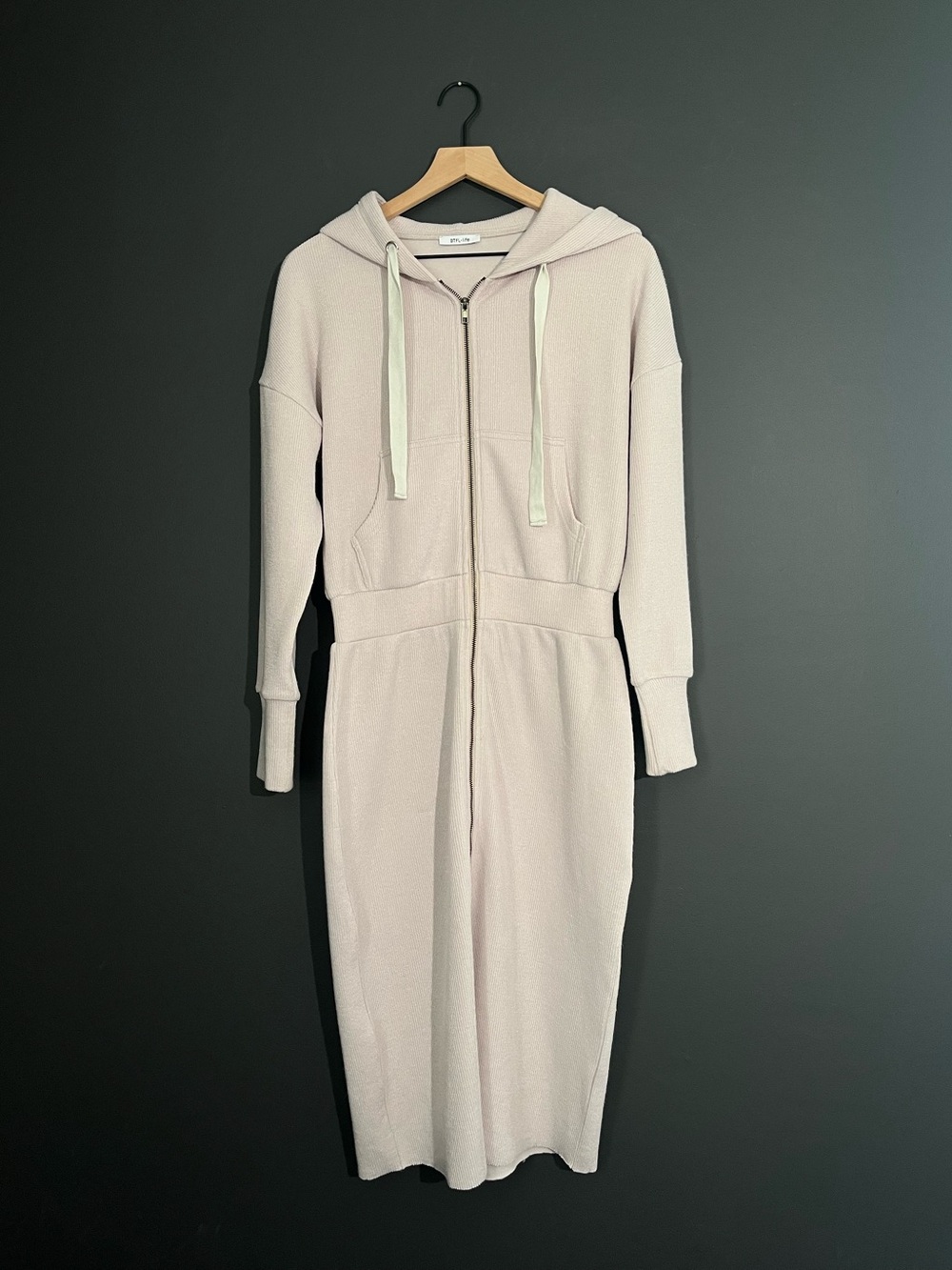 BTFL-Life Zip Up Hoodie Sweatshirt Dress S/M Blush Cream Ribbed Long Sleeve